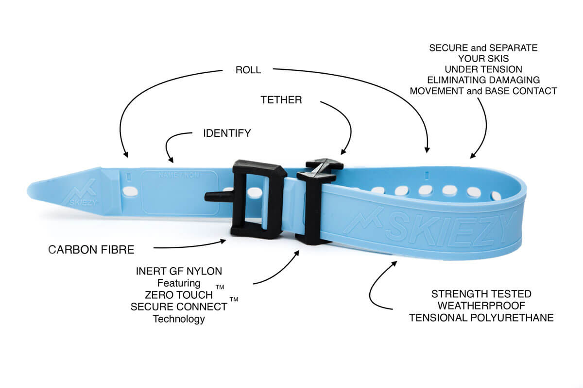 Skiezy Specs Skiezy Specs using Skiezy rubber ski straps for secure transport